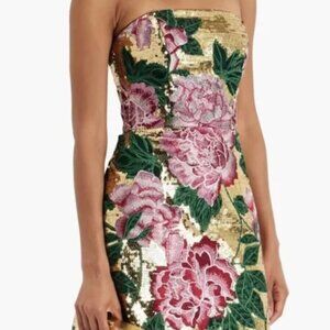 Marchesa Notte Strapless Mini Tulle Dress Sequined Floral Embellished Embroiled